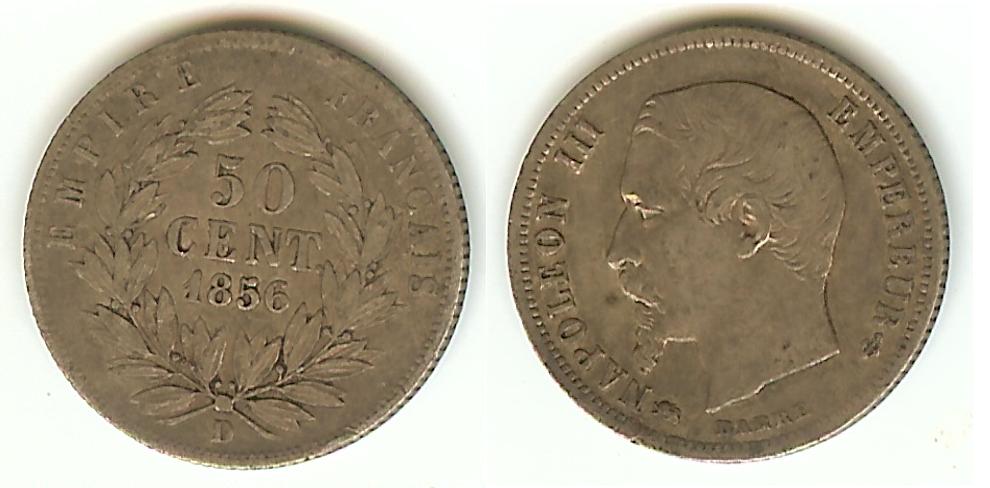 50 centimes Napoléon III, tête nue 1856D Lyon TTB+
